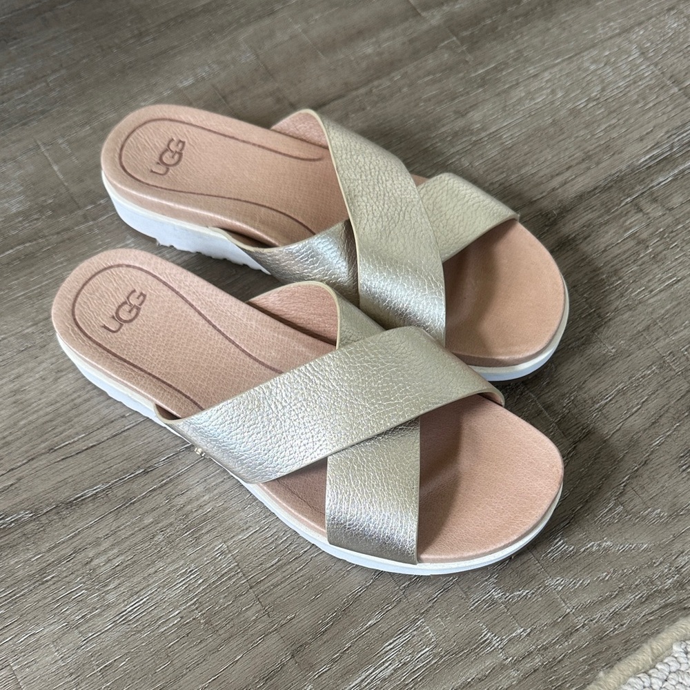 UGG Kari Metallic Gold Cross Strap Sandals